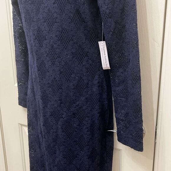 VENUS Blue Long Sleeve Sheath Maxi Dress And Slip Sz Small 2 Pieces Floral Lace - Picture 6 of 17